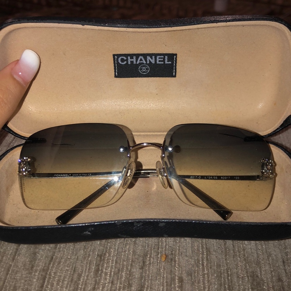 Black Rhinestone Chanel Rimless Sunglasses